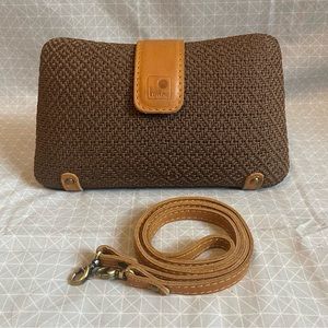 Lunar Vintage Tweed & Leather Clamshell Clutch Crossbody Bag